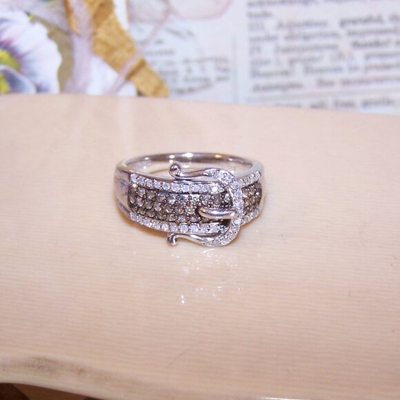 Vintage Sterling Silver Lab Diamond Buckle Ring - Size 8 - Picture 6 of 10